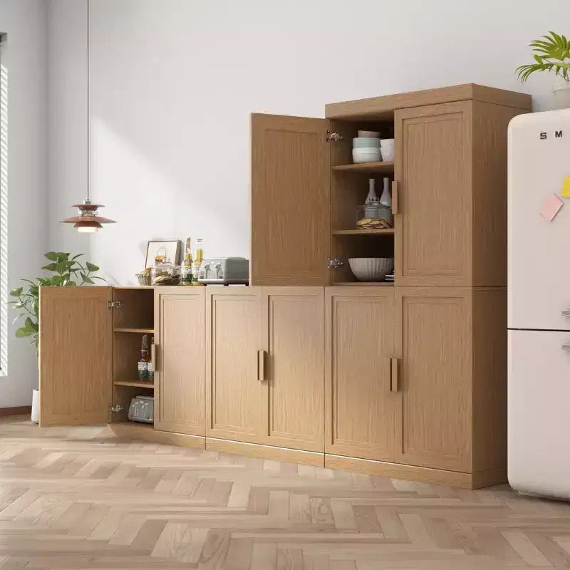 Meuble d'appoint en bois 62x62x16 de couleur naturelle, organiseur de rangement avec étagères réglables pour cuisine, chambre à coucher, entrée, salon, salle à manger