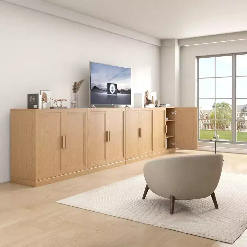 Meuble d'appoint en bois 62x62x16 de couleur naturelle, organiseur de rangement avec étagères réglables pour cuisine, chambre à coucher, entrée, salon, salle à manger