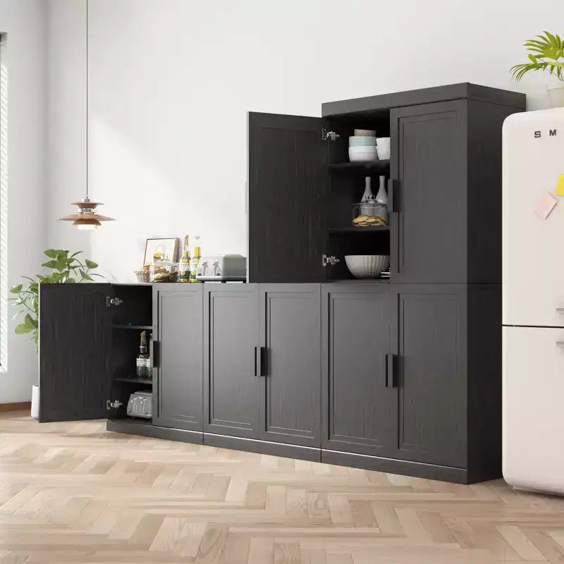 Armoire d'appoint en bois noir 31x124x16, organiseur de rangement avec étagères réglables pour cuisine, chambre, entrée, salon, salle à manger