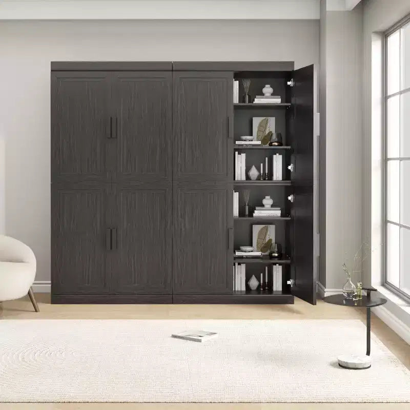 Armoire d'appoint en bois noir 31x124x16, organiseur de rangement avec étagères réglables pour cuisine, chambre, entrée, salon, salle à manger