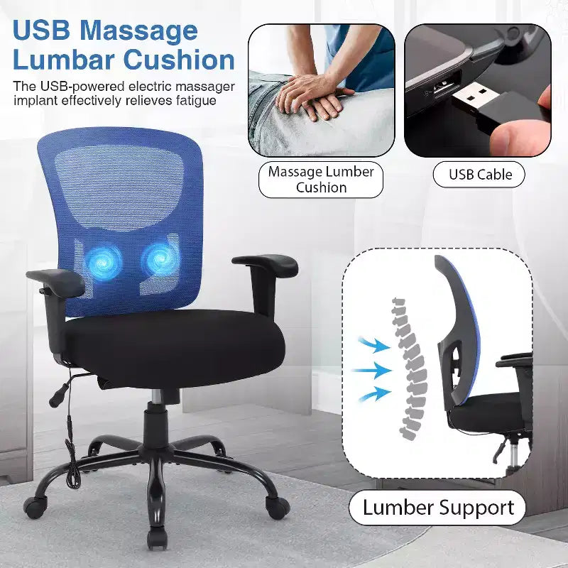 Chaise de bureau ergonomique grande taille 180 kg, chaise de bureau en maille pour personnes fortes