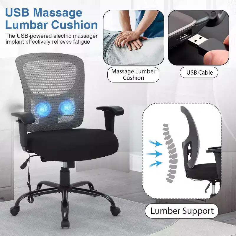 Chaise de bureau ergonomique grande taille 180 kg, chaise de bureau en maille pour personnes fortes