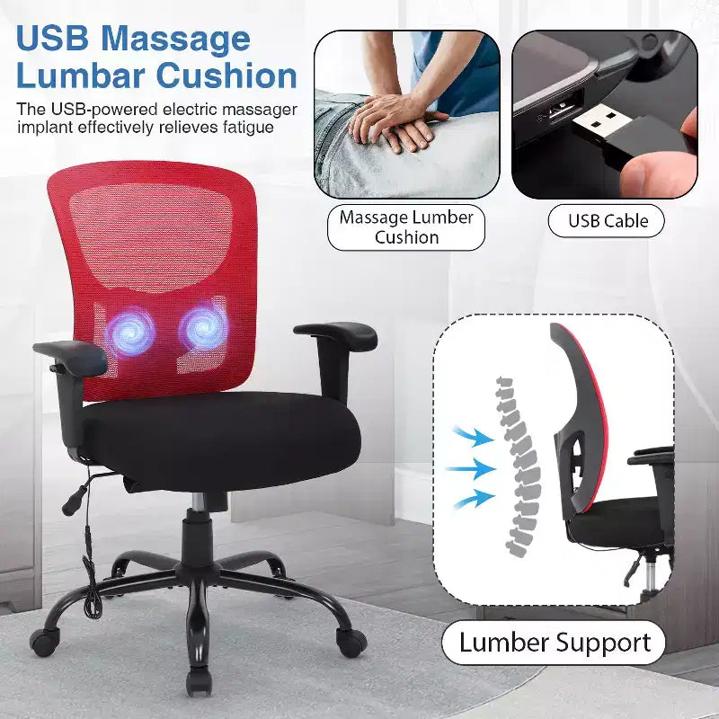 Chaise de bureau ergonomique grande taille 180 kg, chaise de bureau en maille pour personnes fortes
