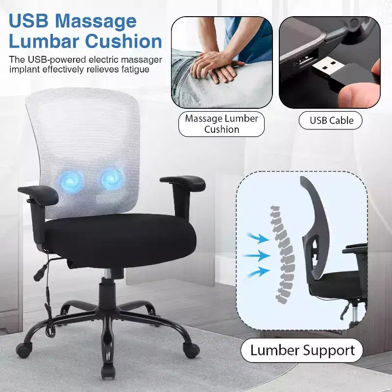 Chaise de bureau ergonomique grande taille 180 kg, chaise de bureau en maille pour personnes fortes