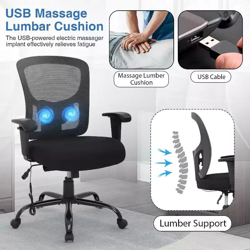Chaise de bureau ergonomique grande taille 180 kg, chaise de bureau en maille pour personnes fortes