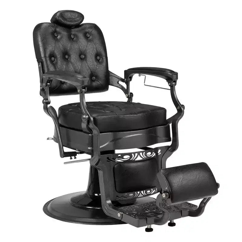Fauteuil de barbier inclinable ergonomique et hydraulique, équipement de coiffure et spa de beauté noir avec accoudoirs