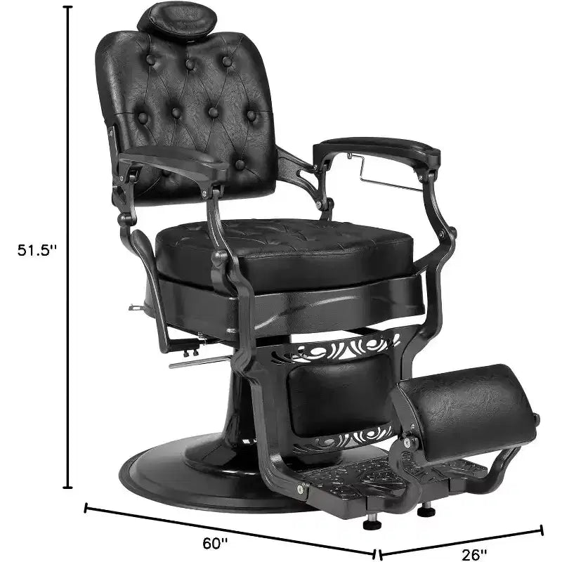 Fauteuil de barbier inclinable ergonomique et hydraulique, équipement de coiffure et spa de beauté noir avec accoudoirs