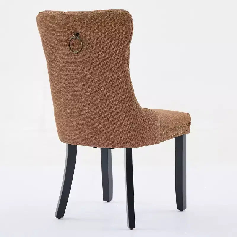 Lot de 2 chaises de salle à manger hautes en lin capitonné avec pieds en bois massif