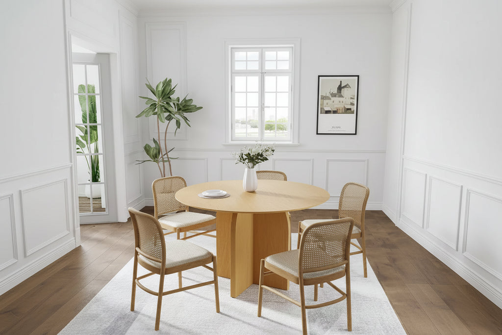 Table à manger ronde en bois massif de 45 po pour 4 personnes, table de cuisine avec pied central