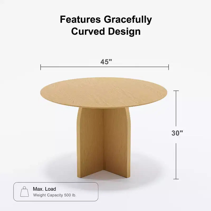 Table à manger ronde en bois massif de 45 po pour 4 personnes, table de cuisine avec pied central