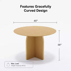Table à manger ronde en bois massif de 45 po pour 4 personnes, table de cuisine avec pied central