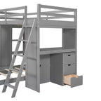 Lit superposé jumeau sur jumeau avec tiroirs, étagères, bureau, lumière LED et ports de chargement