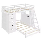 Lit superposé jumeau sur jumeau avec tiroirs, étagères, bureau, lumière LED et ports de chargement