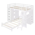 Lit superposé jumeau sur jumeau avec tiroirs, étagères, bureau, lumière LED et ports de chargement