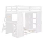 Lit superposé jumeau sur jumeau avec tiroirs, étagères, bureau, lumière LED et ports de chargement