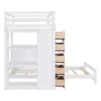 Lit superposé jumeau sur jumeau avec tiroirs, étagères, bureau, lumière LED et ports de chargement