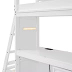 Lit superposé jumeau sur jumeau avec tiroirs, étagères, bureau, lumière LED et ports de chargement