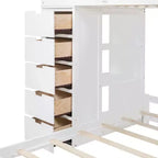 Lit superposé jumeau sur jumeau avec tiroirs, étagères, bureau, lumière LED et ports de chargement