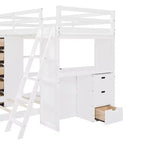 Lit superposé jumeau sur jumeau avec tiroirs, étagères, bureau, lumière LED et ports de chargement