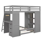 Lit superposé jumeau sur jumeau avec tiroirs, étagères, bureau, lumière LED et ports de chargement