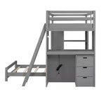 Lit superposé jumeau sur jumeau avec tiroirs, étagères, bureau, lumière LED et ports de chargement