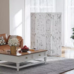 MAYEERTY 4 Panel Room Divider Folding Privacy Screen Wood Grain Design White 63.25x67x0.75