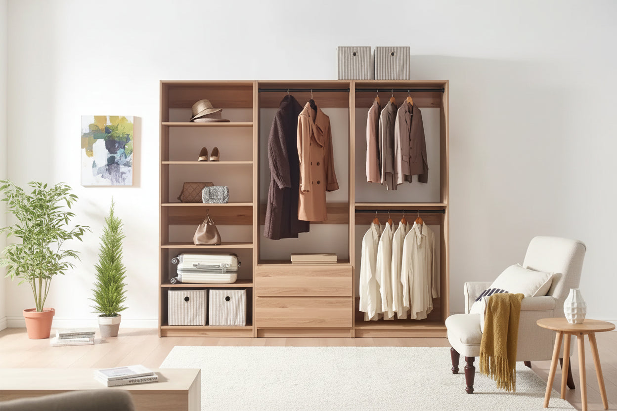 Système de rangement de dressing en bois autoportant