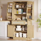Meuble de rangement en rotin de 183 cm de haut avec tiroir, étagères réglables, style ferme, pour cuisine, salle à manger, salle de bain