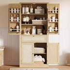Meuble de rangement en rotin de 183 cm de haut avec tiroir, étagères réglables, style ferme, pour cuisine, salle à manger, salle de bain