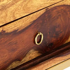 Meuble TV en bois de Sesham massif marron, fer enduit de poudre de laiton