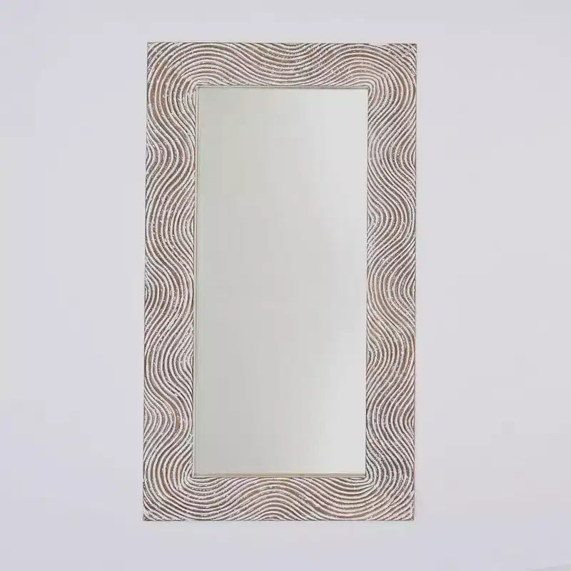 Miroir pleine longueur rectangulaire en bois massif sculpté à la main, style rétro, 72 pouces