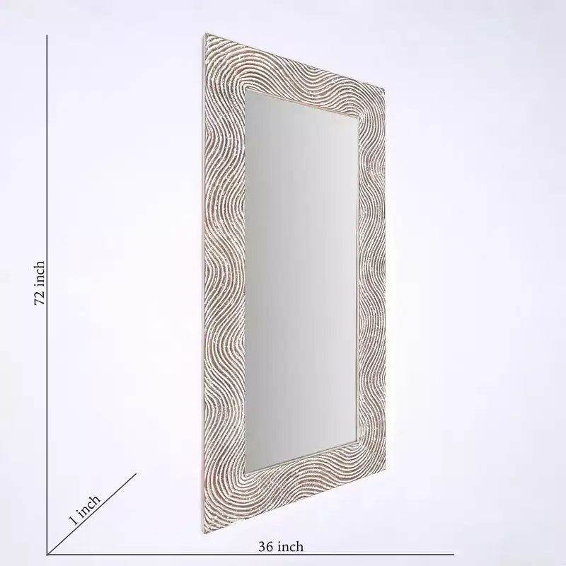 Miroir pleine longueur rectangulaire en bois massif sculpté à la main, style rétro, 72 pouces