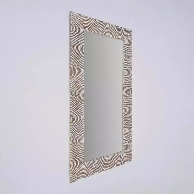 Miroir pleine longueur rectangulaire en bois massif sculpté à la main, style rétro, 72 pouces
