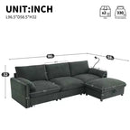 Canapé sectionnel en forme de L de 96,5 pouces avec pouf de rangement, chargeur USB et support de téléphone, revêtement en chenille, canapé 4 places pour salon