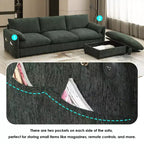 Canapé sectionnel en forme de L de 96,5 pouces avec pouf de rangement, chargeur USB et support de téléphone, revêtement en chenille, canapé 4 places pour salon