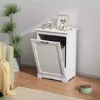 Sandinrayli 10 Gal. Tilt Out Trash Cabinet Laundry Hamper Kitchen Wooden Trash Can Holder Garbage Bin With Angle Adjustable Door