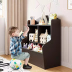 Organisateur de rangement de jouets pour enfants à 3 niveaux, bibliothèque avec 5 compartiments pour chambre à coucher, salle de jeux ou salle de classe, marron