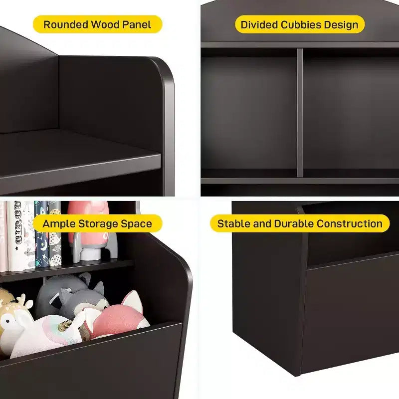 Organisateur de rangement de jouets pour enfants à 3 niveaux, bibliothèque avec 5 compartiments pour chambre à coucher, salle de jeux ou salle de classe, marron
