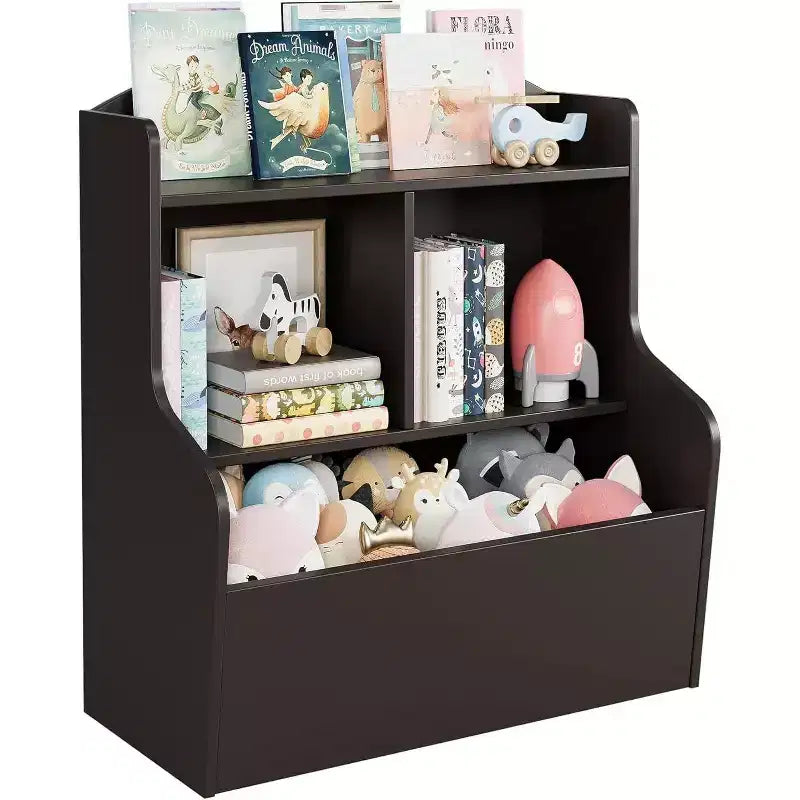 Organisateur de rangement de jouets pour enfants à 3 niveaux, bibliothèque avec 5 compartiments pour chambre à coucher, salle de jeux ou salle de classe, marron