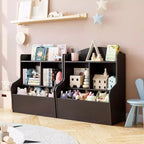 Organisateur de rangement de jouets pour enfants à 3 niveaux, bibliothèque avec 5 compartiments pour chambre à coucher, salle de jeux ou salle de classe, marron