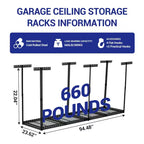 Support de rangement pour garage en hauteur, étagères de plafond en acier capacité, réglable en hauteur 55,8-101,6 cm, gain de place pour grenier, sous-sol, abri de jardin (4/6 poteaux)