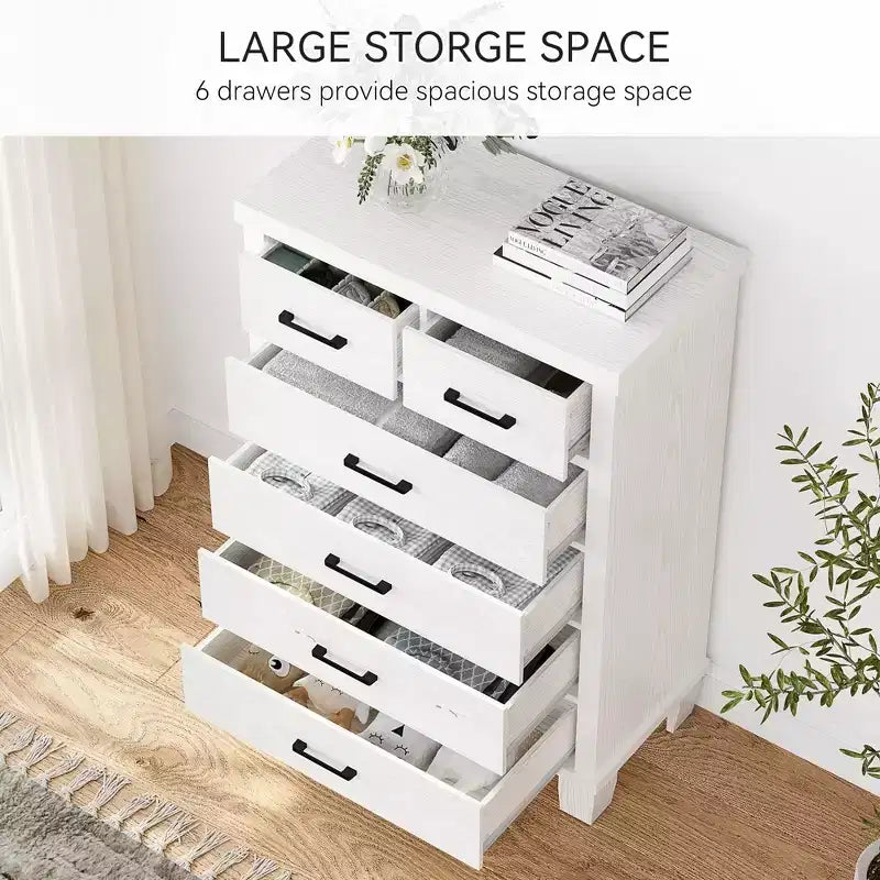 Commode de chambre à 6 tiroirs, commode haute grise de 45 pouces avec rangement, grande commode pour placard, armoire de rangement en bois pour entrée