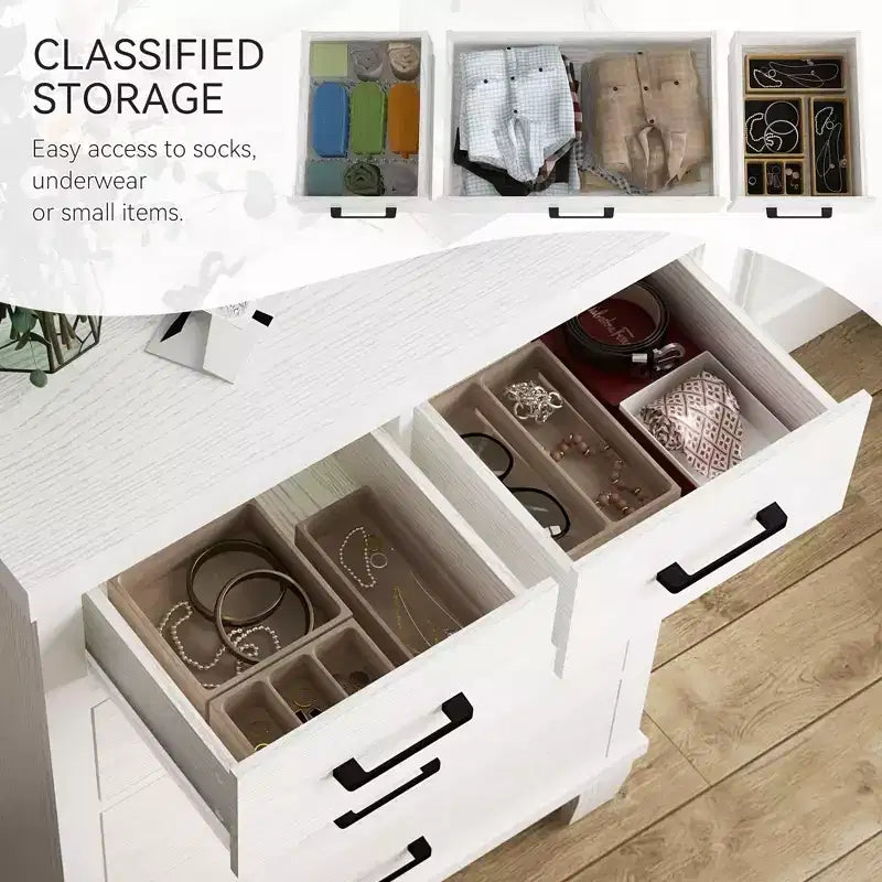 Commode de chambre à 6 tiroirs, commode haute grise de 45 pouces avec rangement, grande commode pour placard, armoire de rangement en bois pour entrée