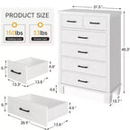 Commode de chambre à 6 tiroirs, commode haute grise de 45 pouces avec rangement, grande commode pour placard, armoire de rangement en bois pour entrée