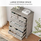 Commode de chambre à 6 tiroirs, commode haute grise de 45 pouces avec rangement, grande commode pour placard, armoire de rangement en bois pour entrée