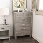 Commode de chambre à 6 tiroirs, commode haute grise de 45 pouces avec rangement, grande commode pour placard, armoire de rangement en bois pour entrée