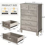 Commode de chambre à 6 tiroirs, commode haute grise de 45 pouces avec rangement, grande commode pour placard, armoire de rangement en bois pour entrée