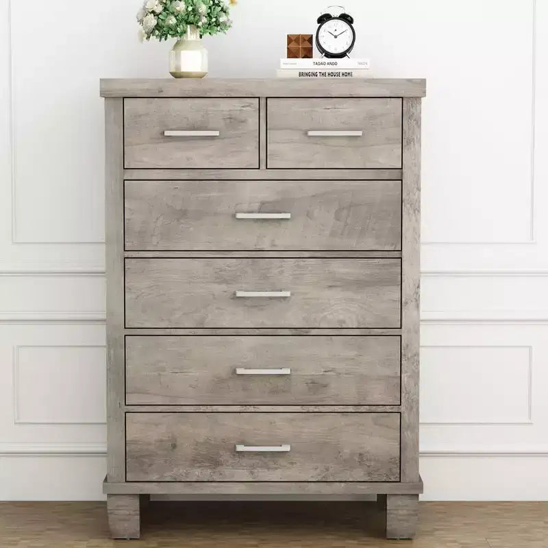 Commode de chambre à 6 tiroirs, commode haute grise de 45 pouces avec rangement, grande commode pour placard, armoire de rangement en bois pour entrée