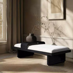 Banc en tissu chenille, design moderne du milieu du siècle avec plateau coulissant en bois amovible