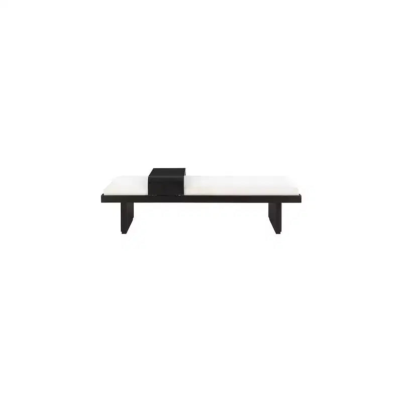 Banc en tissu chenille, design moderne du milieu du siècle avec plateau coulissant en bois amovible